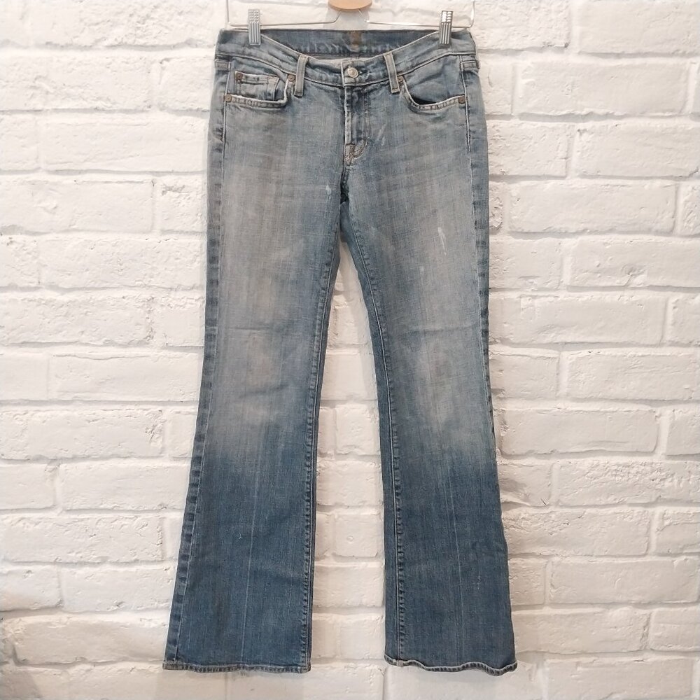 Vintage 7 For All Mankind Jeans Womens 28 Bootcut Faded Whiskers Made in USA